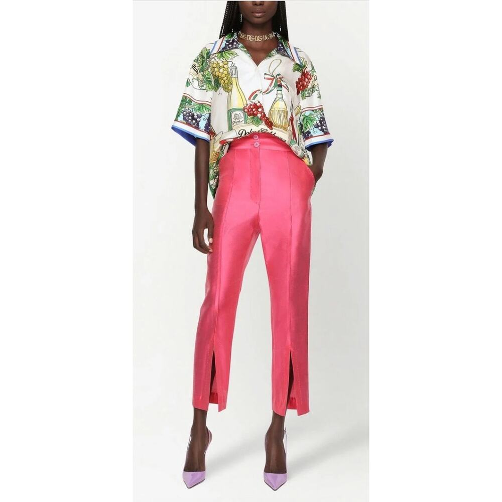 Dolce & Gabbana Pink Silk High Waist Cropped Trousers Size 42